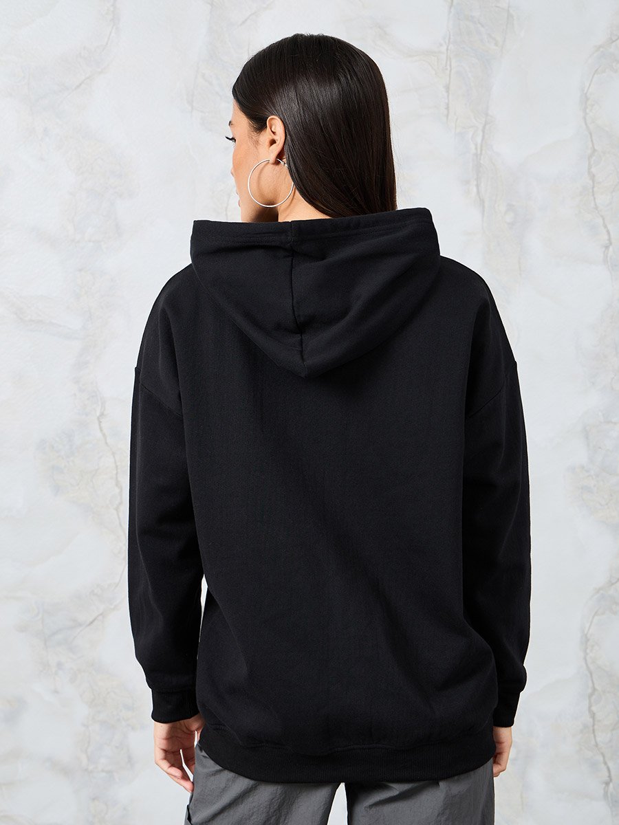Black Oversized Zip Through Longline Hoodie