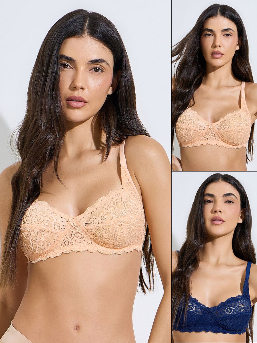 Pack of 2- Non Wired Non Padded Lace Full Cup Bra