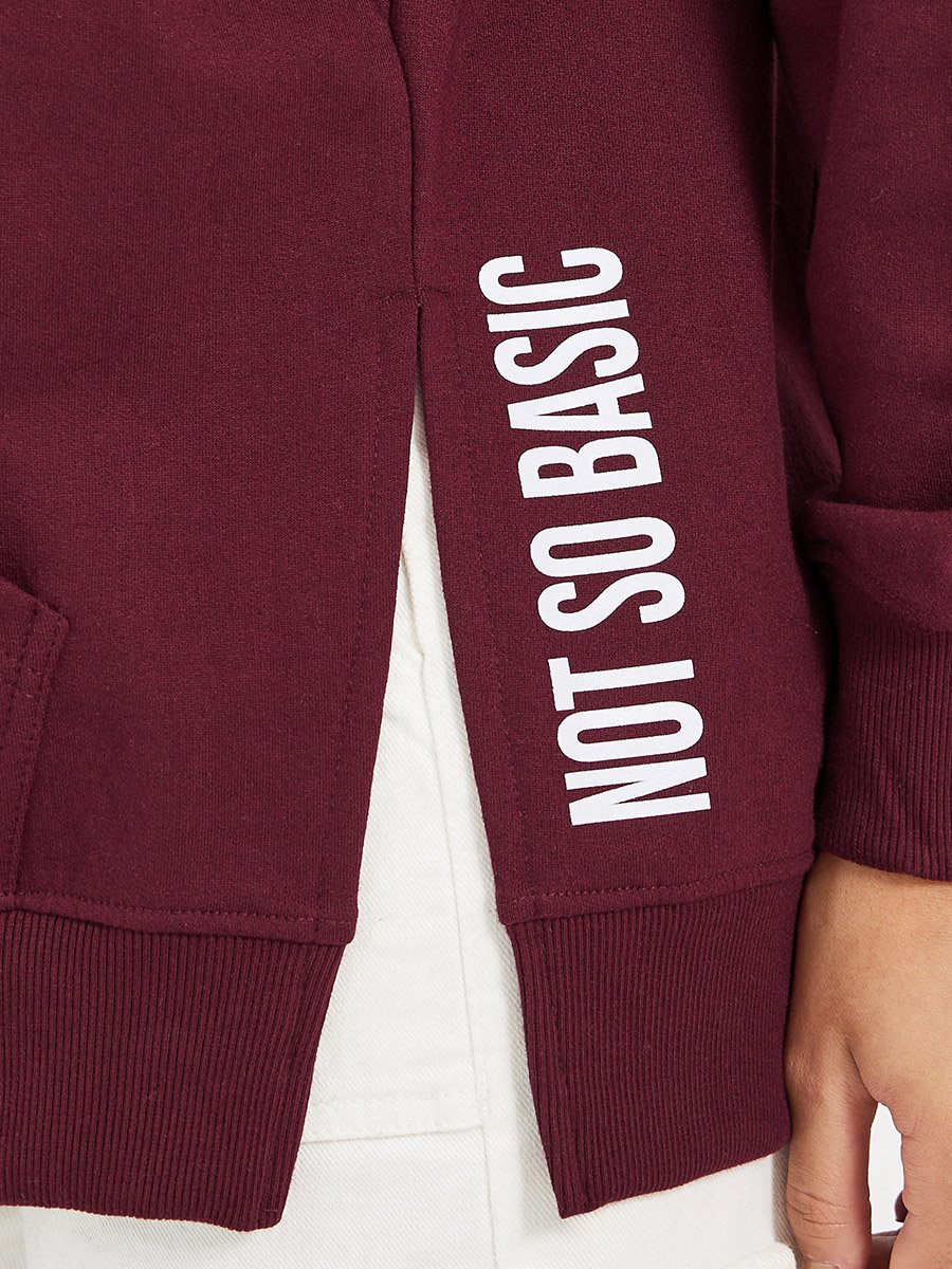 Oversized Longline Slogan Hoodie with Side Slits
