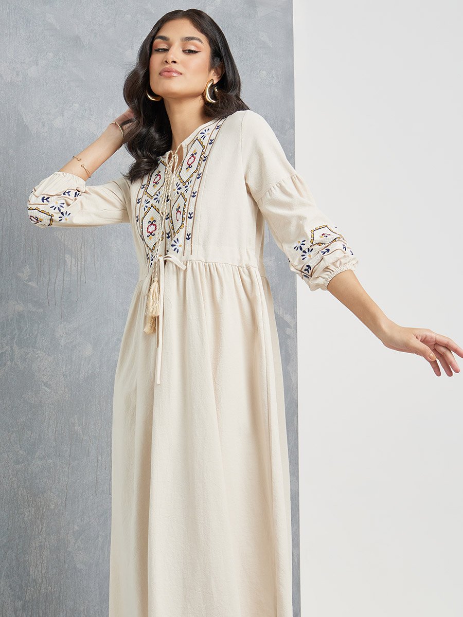 Embroidered Tassel Detail Maxi Dress For Women at Saudi | Styli