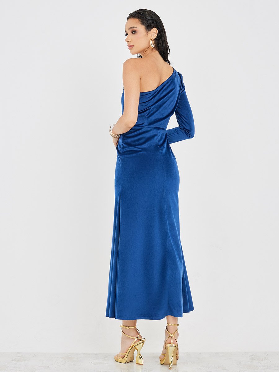 Velvet One Shoulder Sleeve Mermaid Maxi Dress