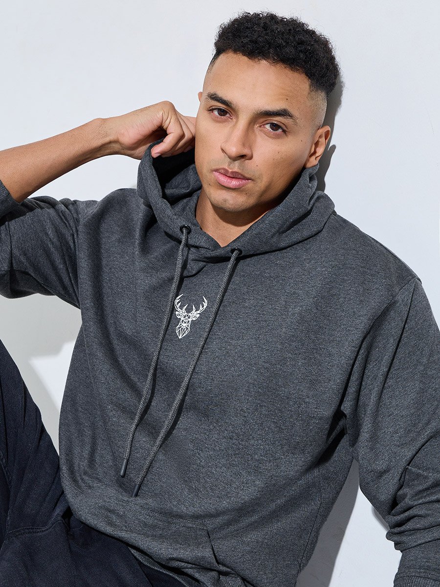 Charcoal Minimal HD Print Fleece Relaxed fit Hoodie