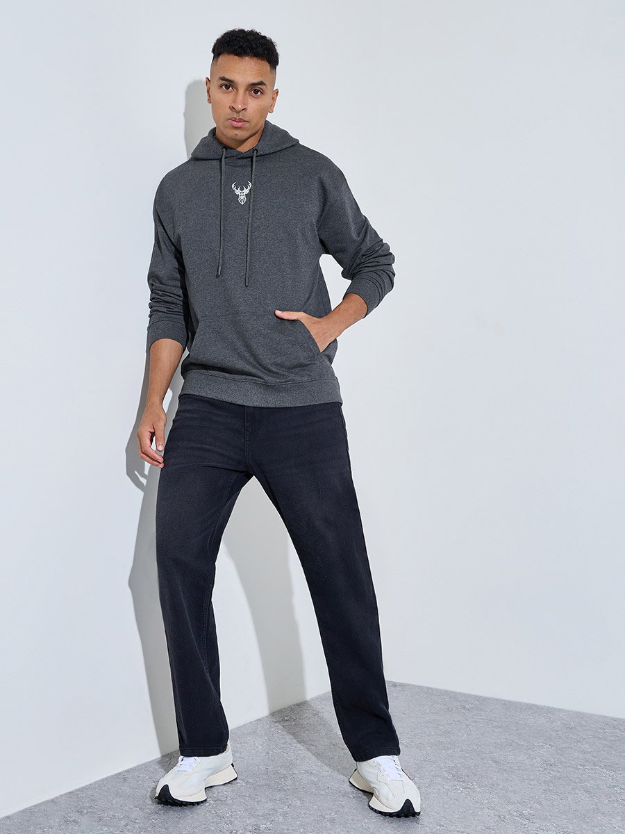 Charcoal Minimal HD Print Fleece Relaxed fit Hoodie