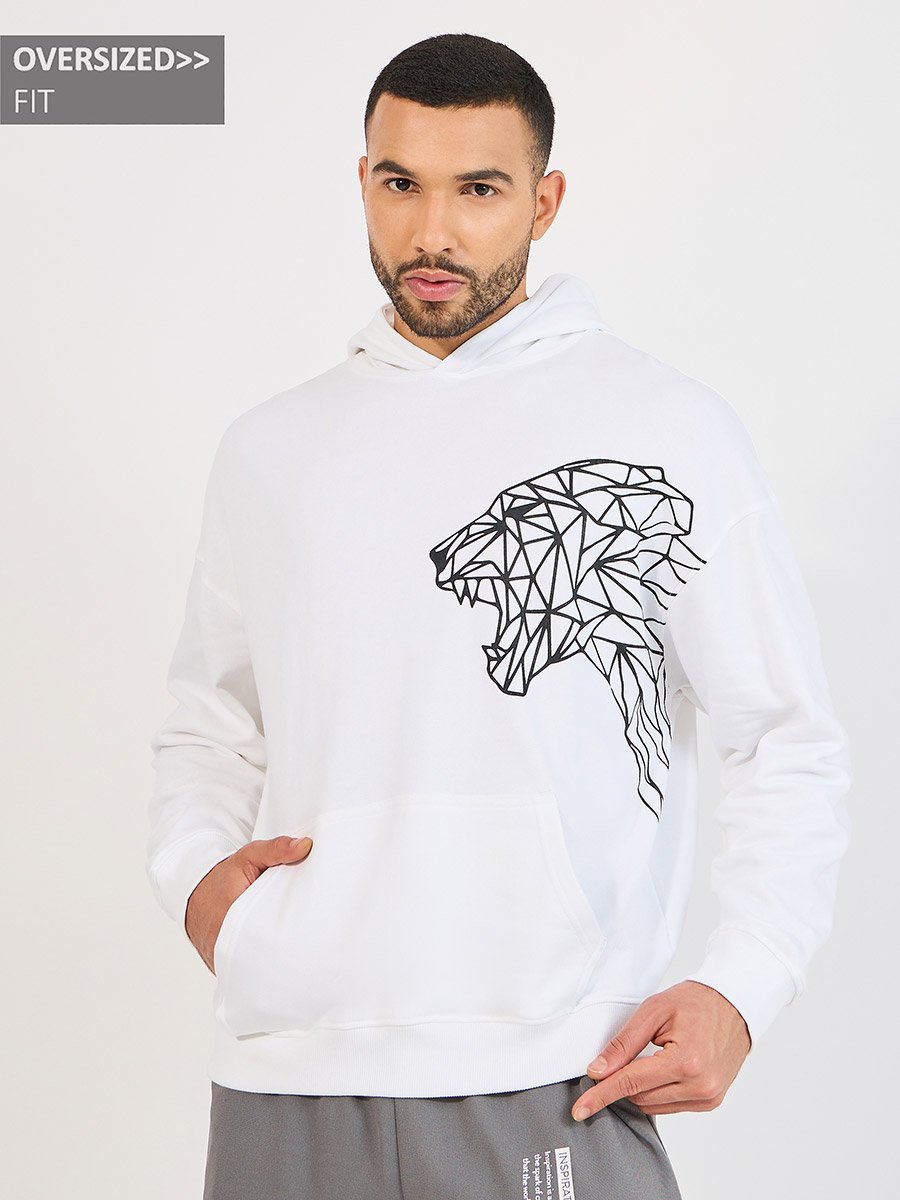 Tiger Placement Print Fleece Oversized Hoodie