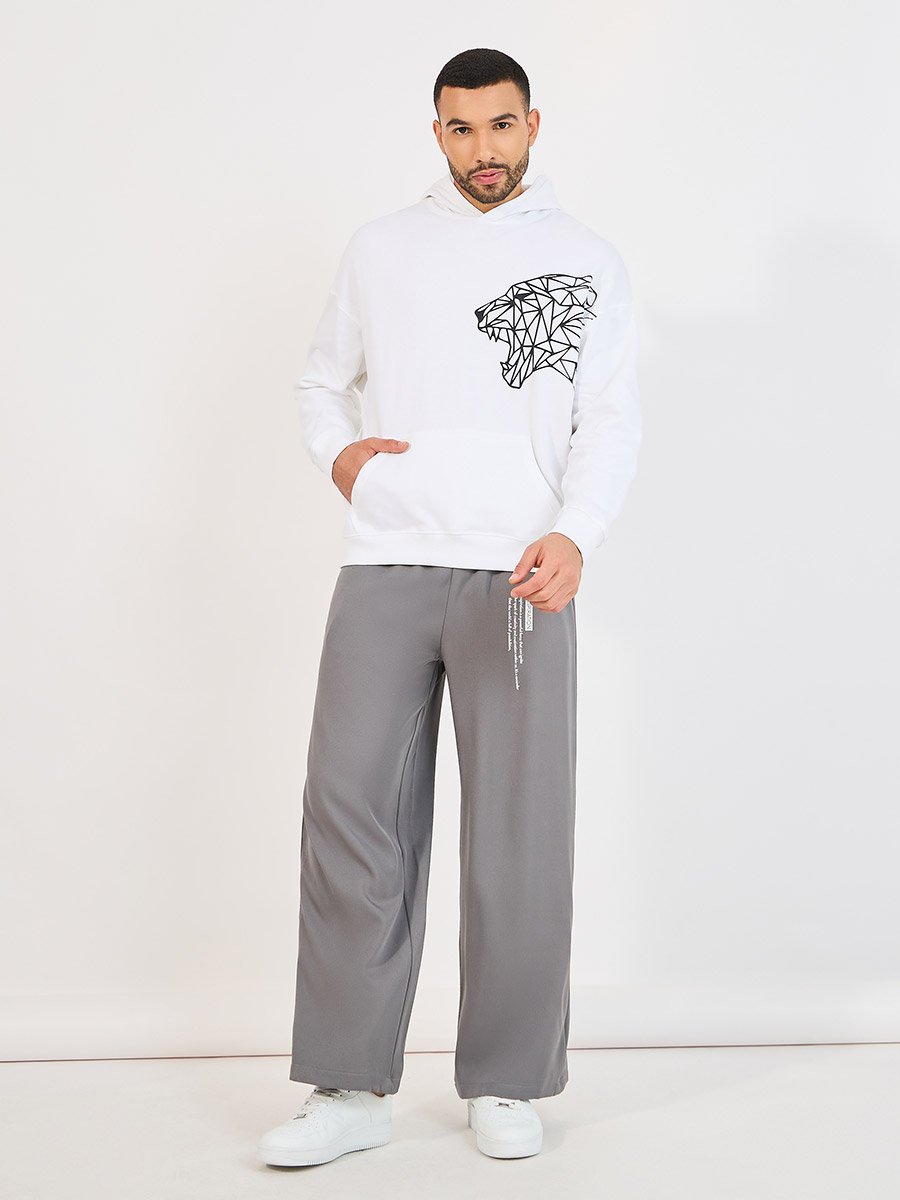 Tiger Placement Print Fleece Oversized Hoodie