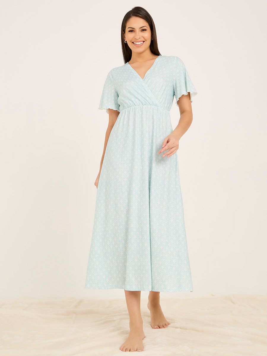 Geometric Print Wrap Over Sleep T-Shirt Dress