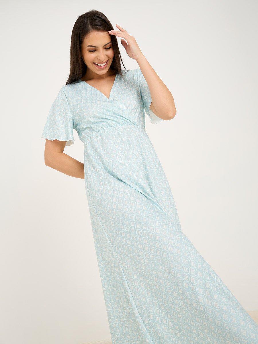 Geometric Print Wrap Over Sleep T-Shirt Dress