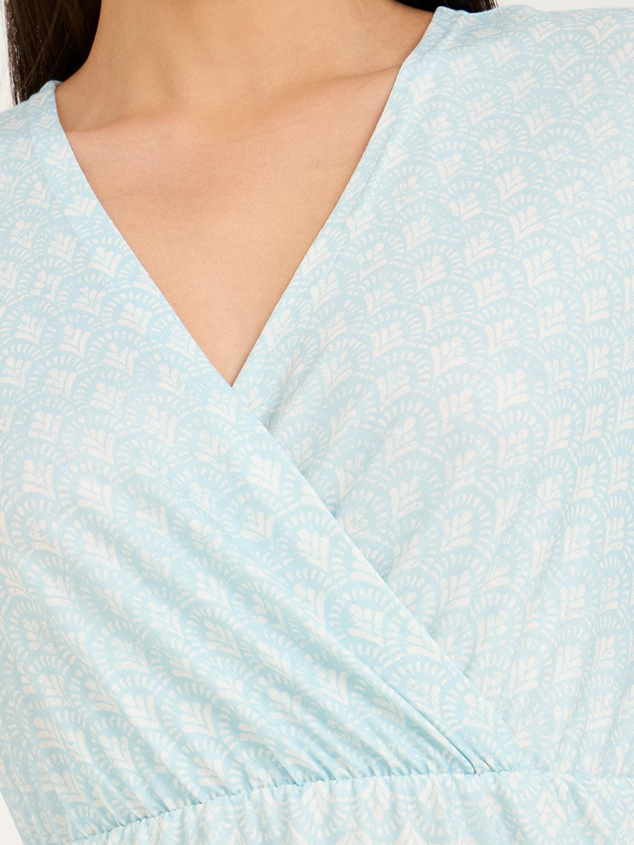 Geometric Print Wrap Over Sleep T-Shirt Dress