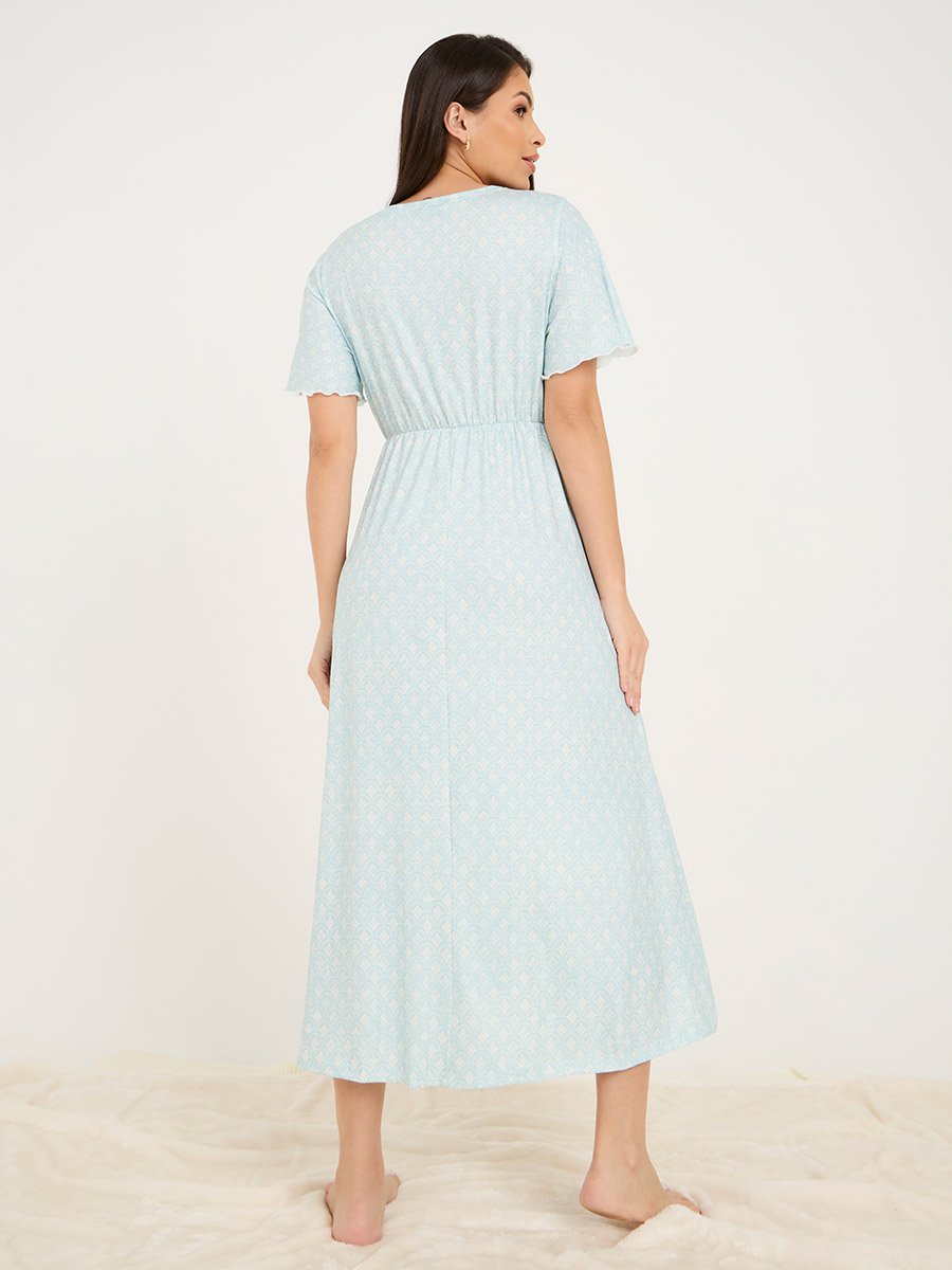 Geometric Print Wrap Over Sleep T-Shirt Dress