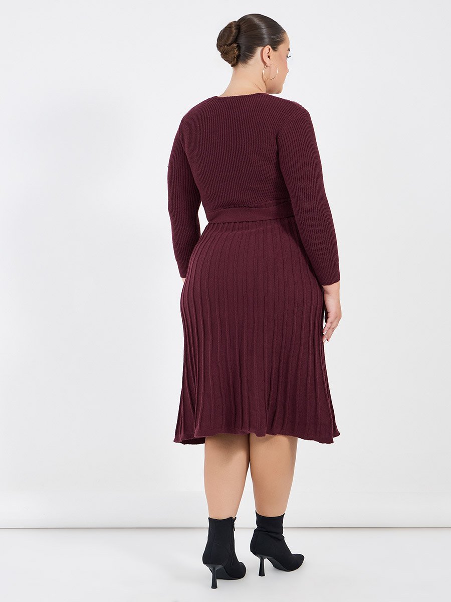 Plus Size Textured Knit Sweater Midi Dress