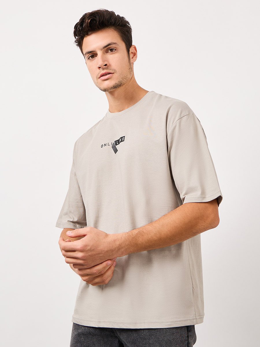 Minimal Print Oversized Cotton T-Shirt