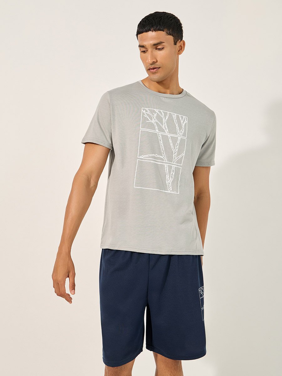  Graphic Print Round Neck T-Shirt and Shorts Pyjama Set