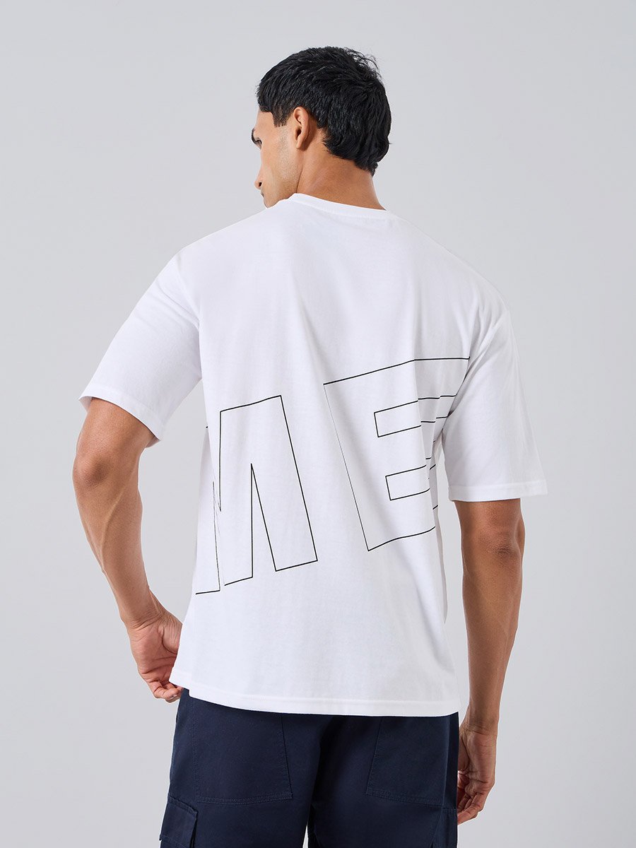 Men White Graphic Print Oversized T-Shirt