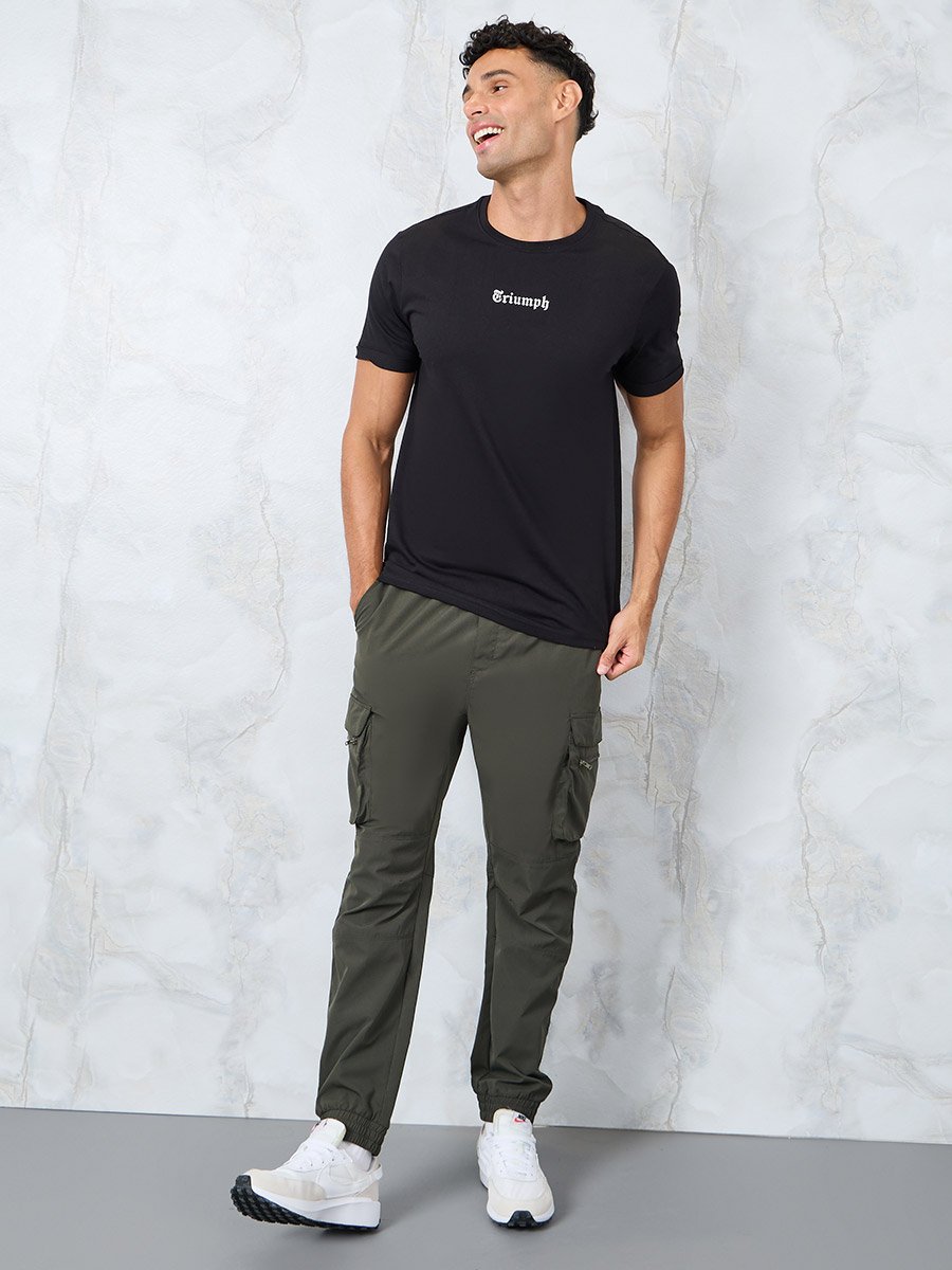 Slogan Print Regular T-Shirt with Sleeve Turnup