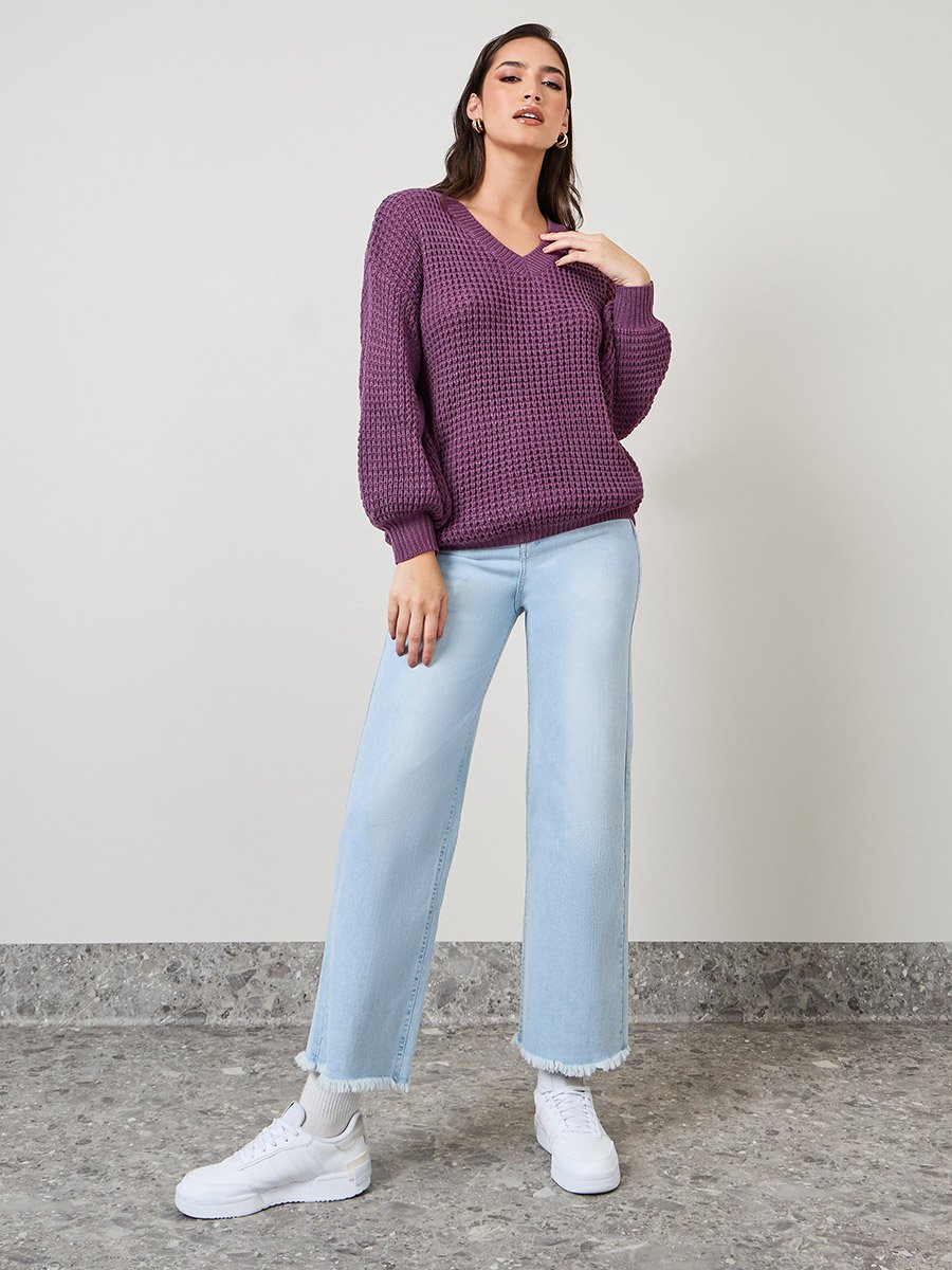 Oversized Fit Chunky Knit V Neck Sweater