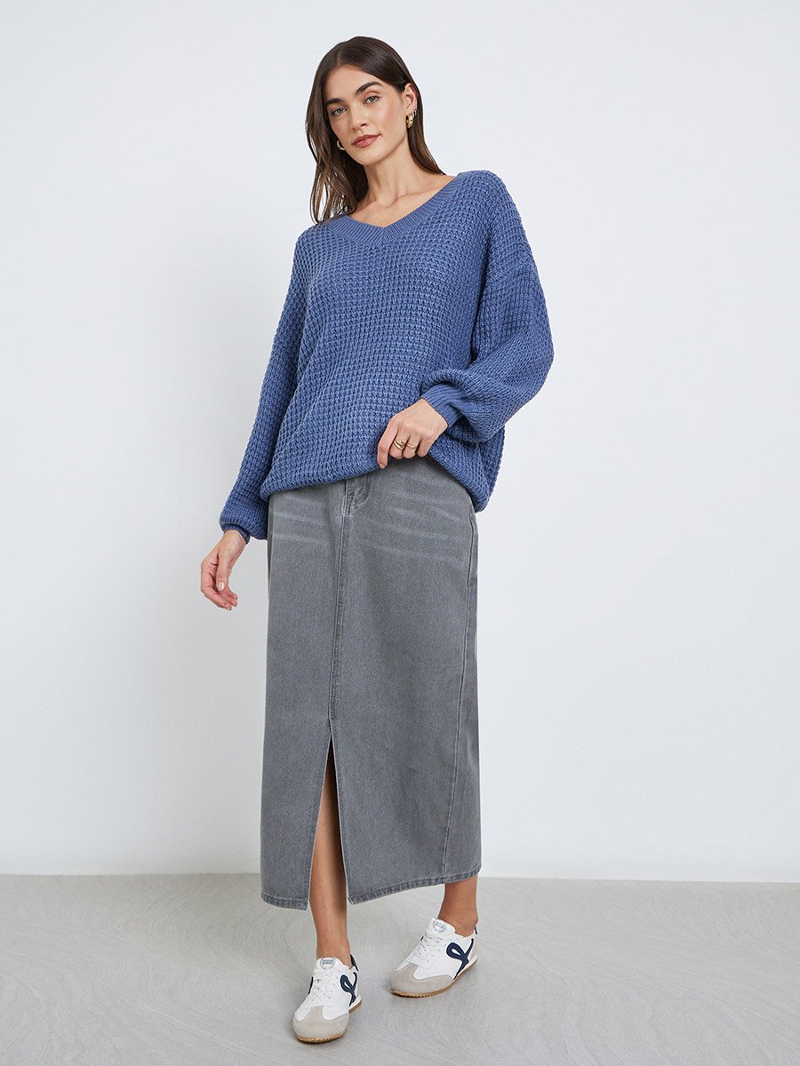 Medium Blue Waffle Knit Oversized Sweater