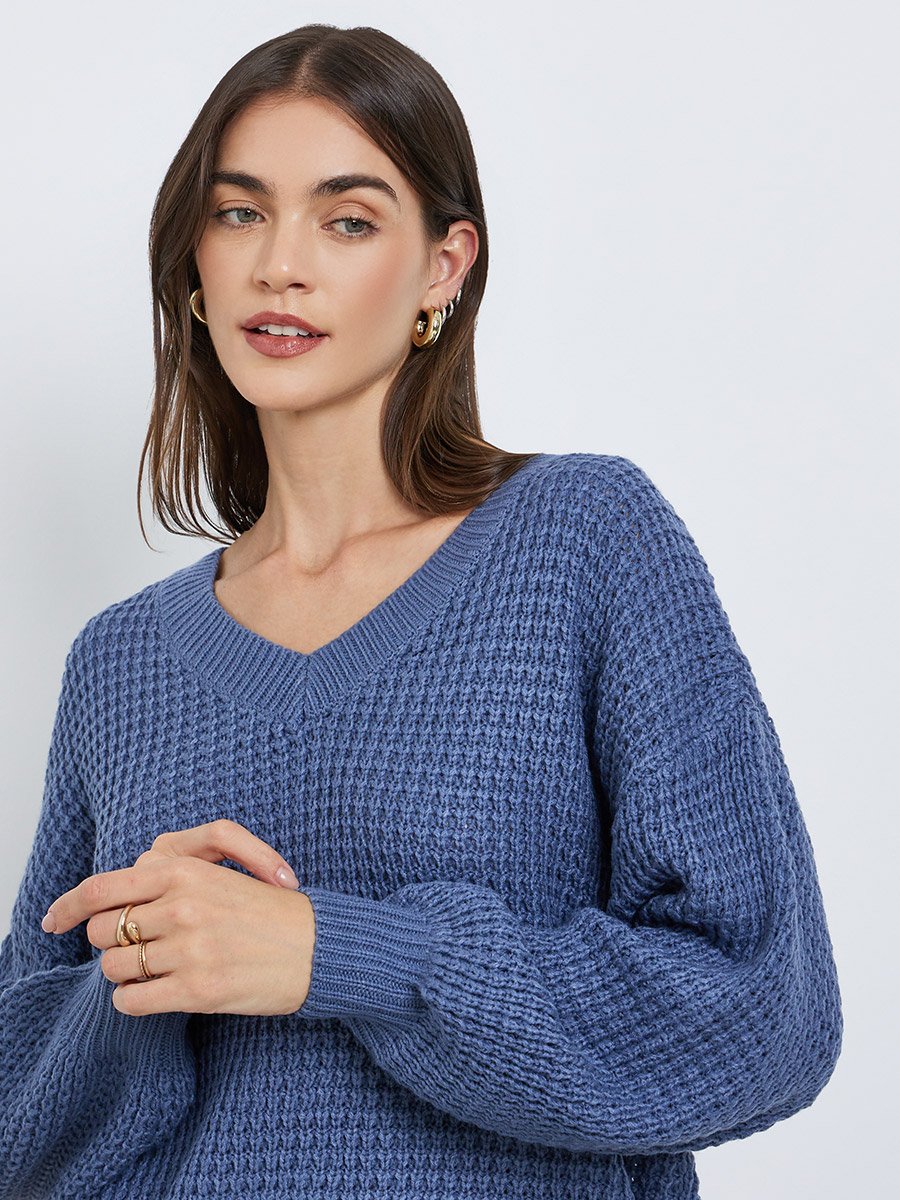 Medium Blue Waffle Knit Oversized Sweater