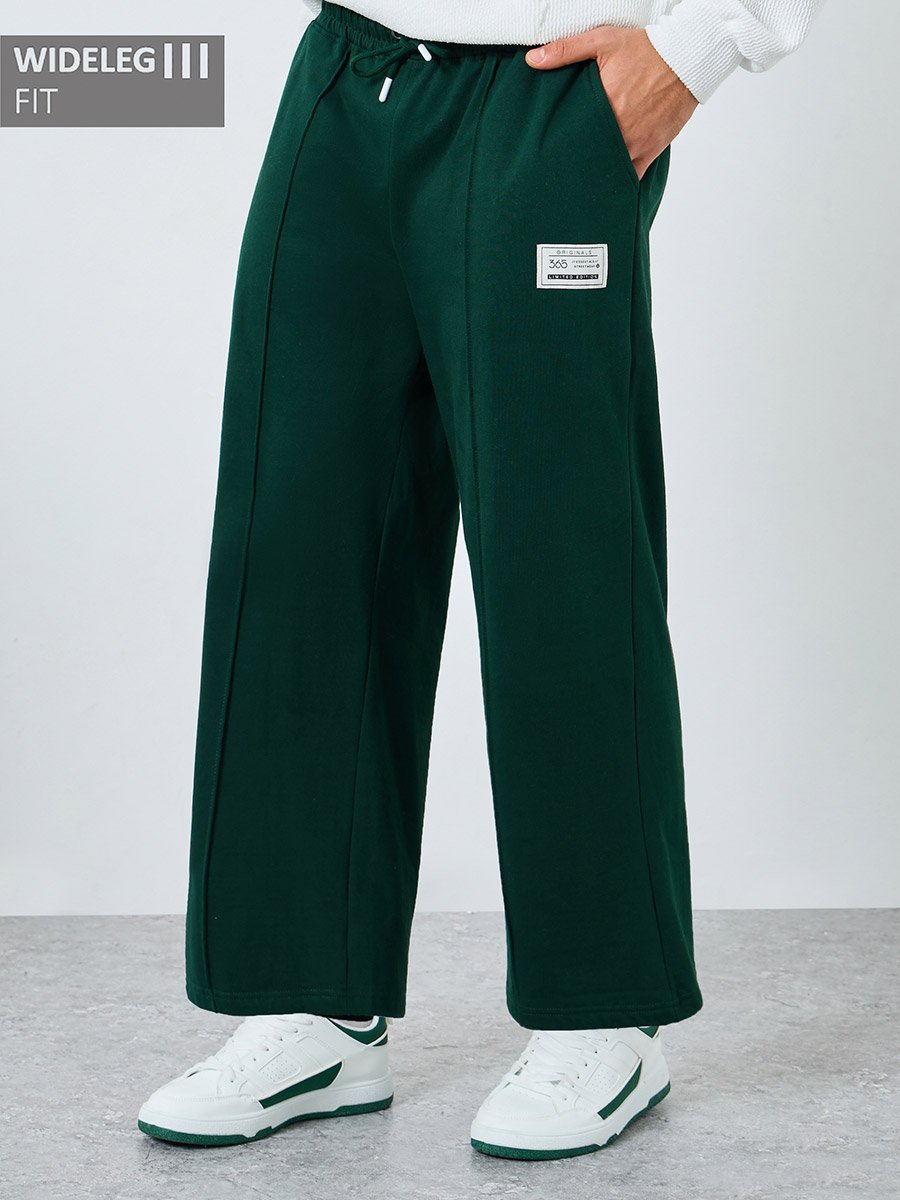 Pintuck Wide Leg Terry Joggers with Badge Detail