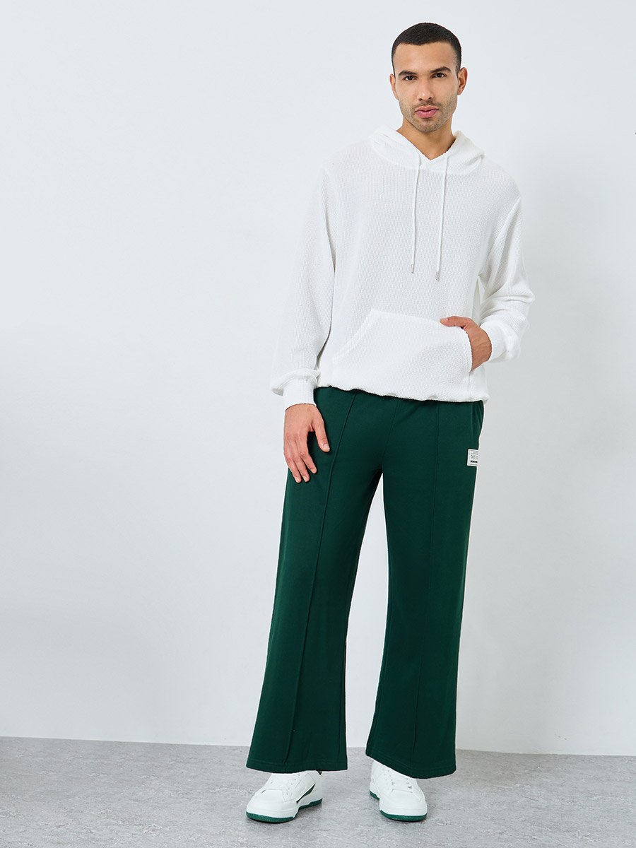 Pintuck Wide Leg Terry Joggers with Badge Detail