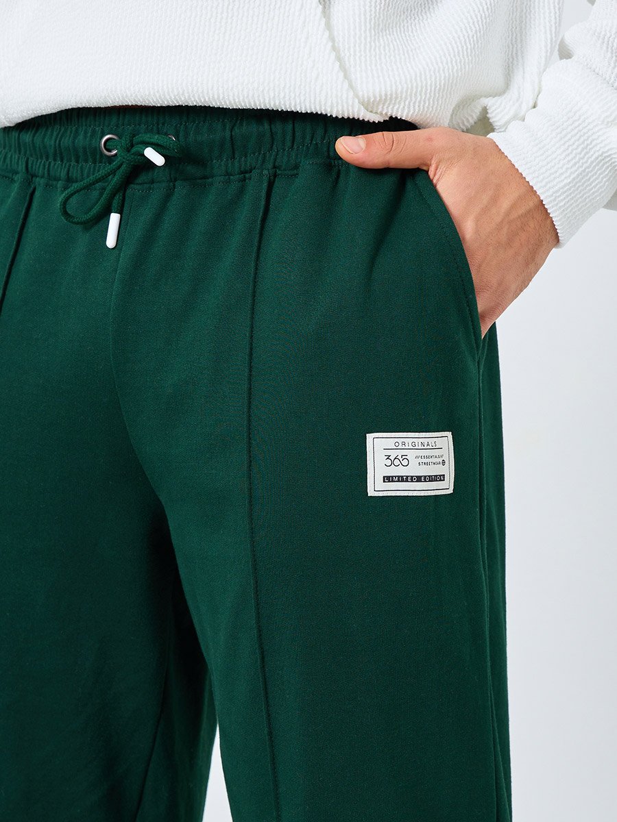 Pintuck Wide Leg Terry Joggers with Badge Detail