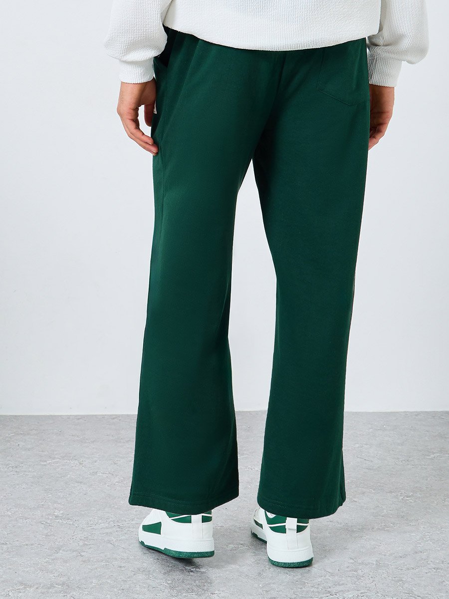 Pintuck Wide Leg Terry Joggers with Badge Detail