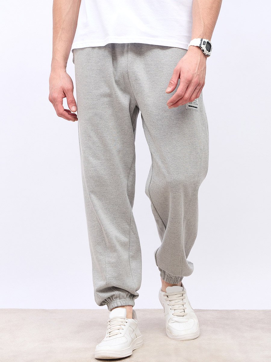 Men Heavy Fleece Joggers with Badge Detail
