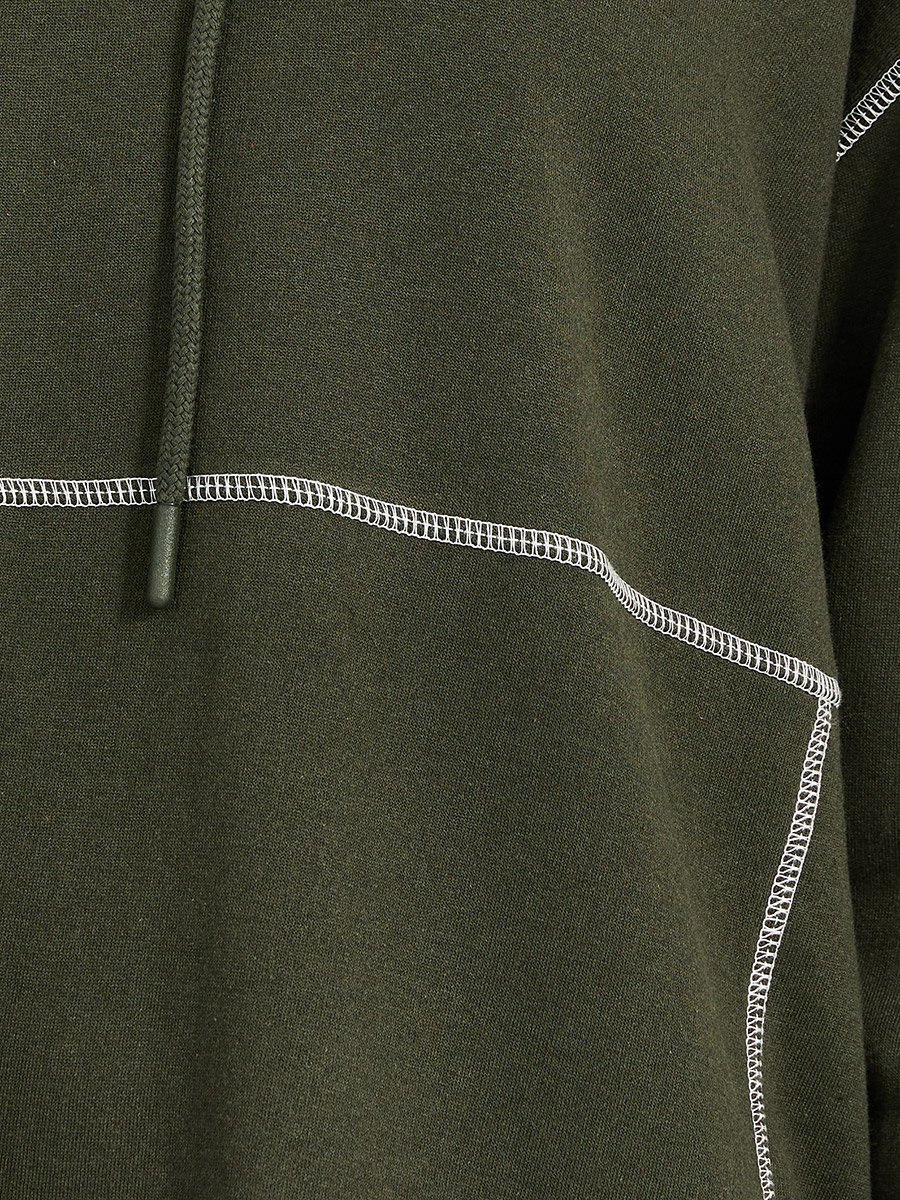 Contrast Overlock Stich Hooded Sweatshirt Midi Dress