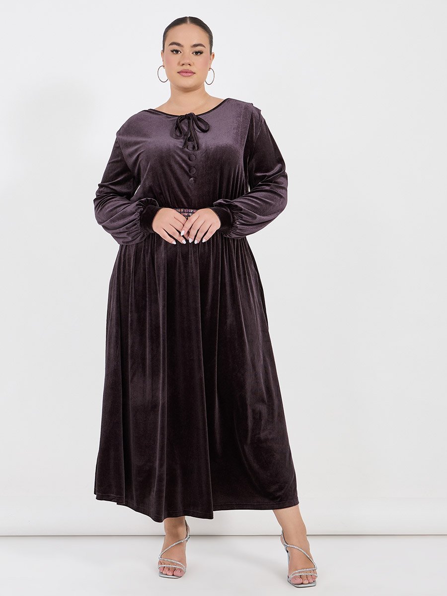 sachin and babi light blue dress Plus Size Embroidered Waistband Velvet Look Maxi Dress For Women at Saudi