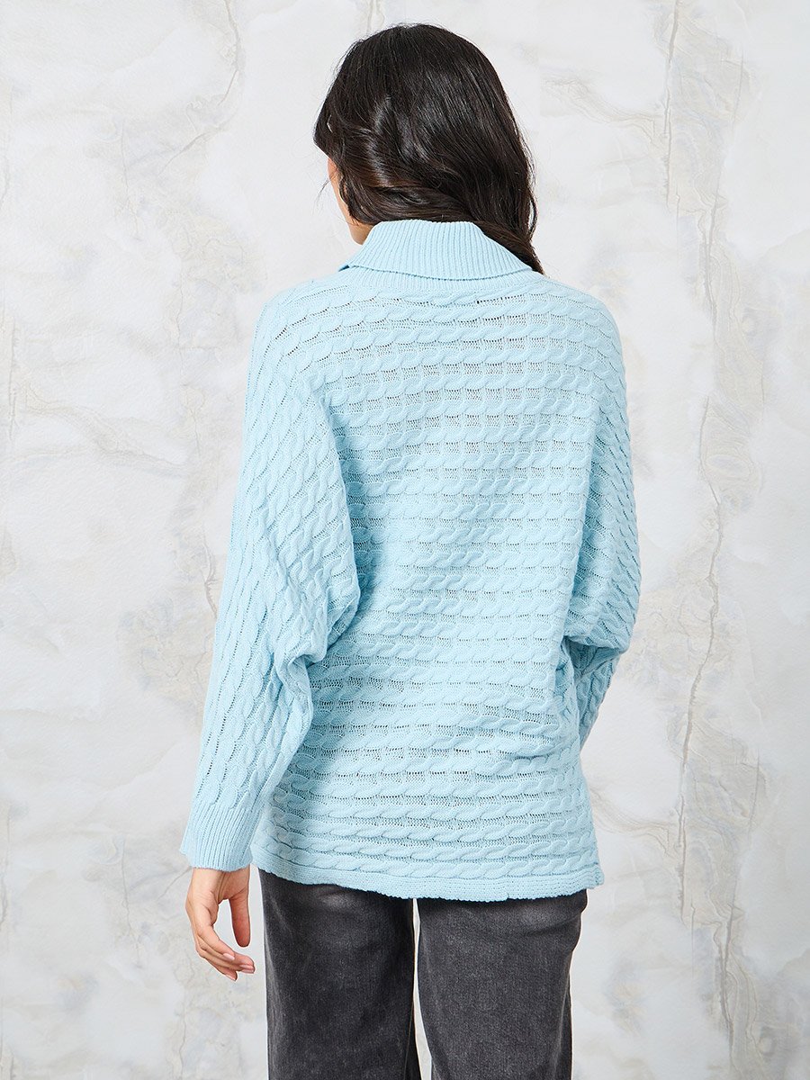 Oversized Textured High Neck Batwing Sleeve Sweater