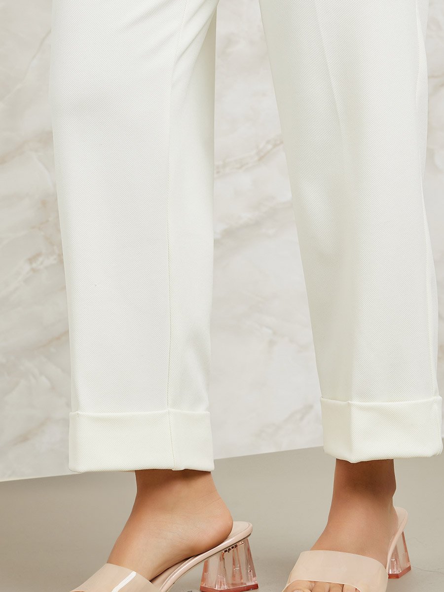 High Rise Relaxed Fit Tailored Pants with Folded Hem