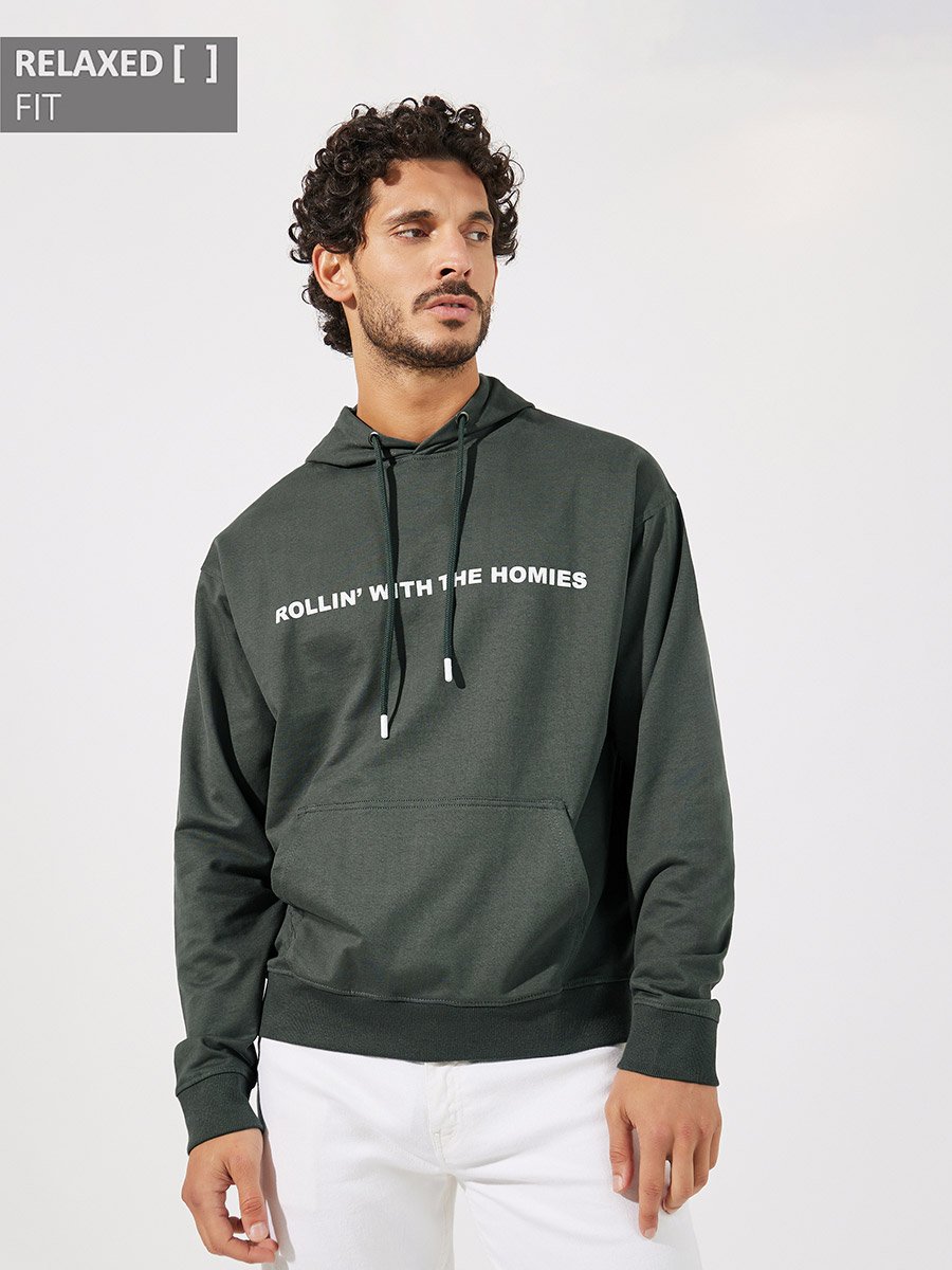 Slogan Text Print Relaxed Fit Hoodie