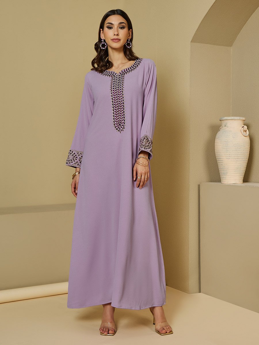 Embroidered Trim Textured Jalabiya
