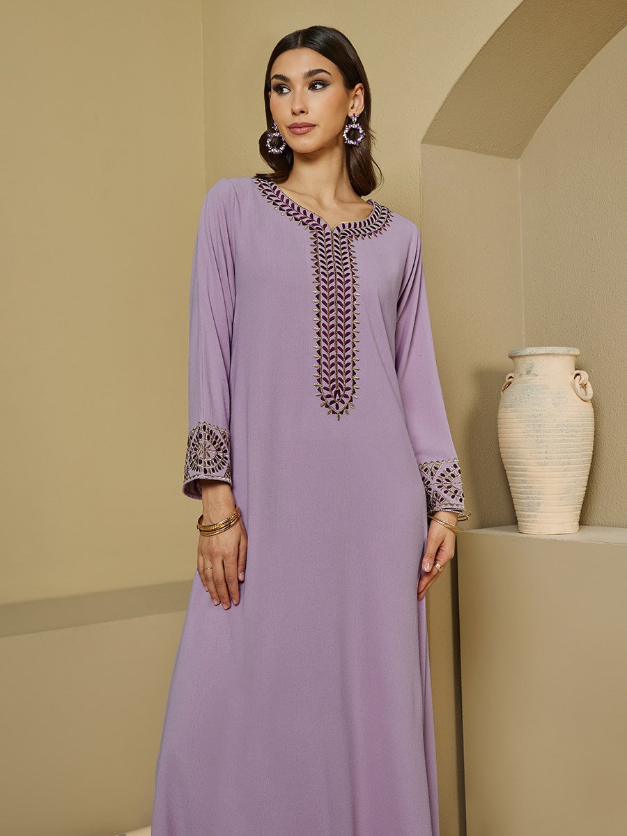 Embroidered Trim Textured Jalabiya