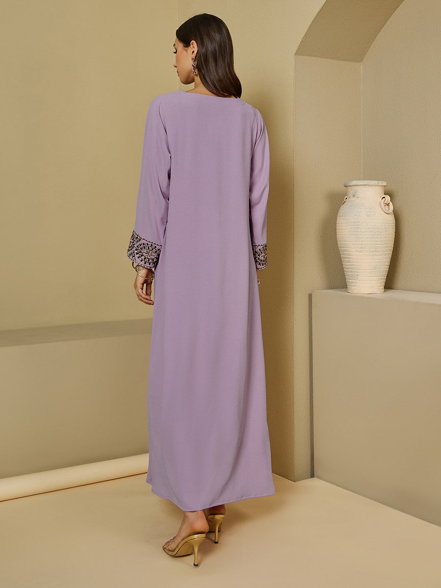 Embroidered Trim Textured Jalabiya