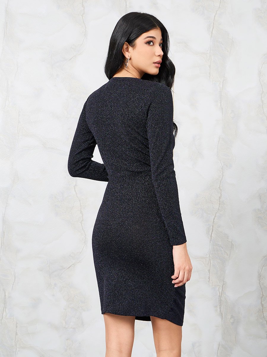 Ruched Front Glitter Look Sheath Mini Dress