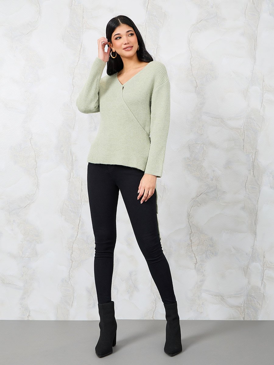 Knitted Functional Wrap Top with Tie Side