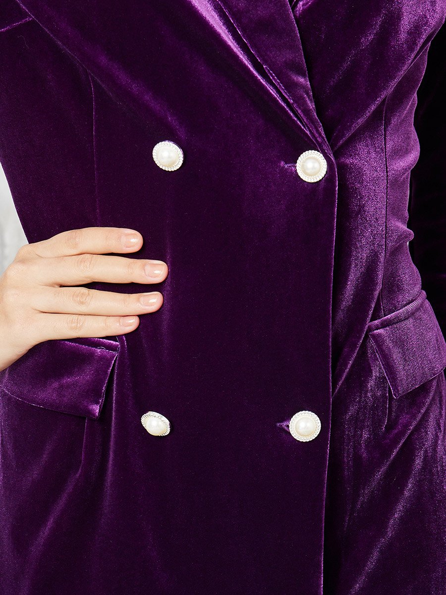 Notch Lapel Double Breasted Velvet Mini Dress