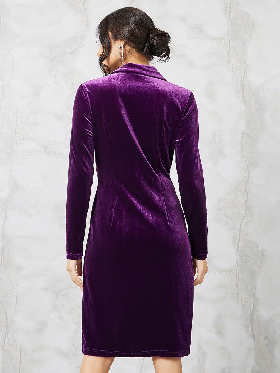 Notch Lapel Double Breasted Velvet Mini Dress
