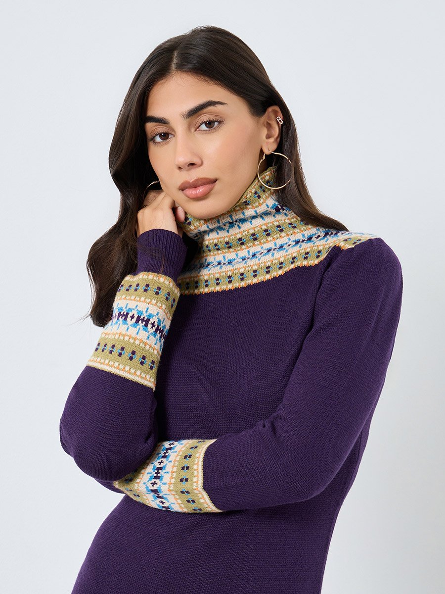 Embroidered Pattern Knitted Sweater Midi Dress