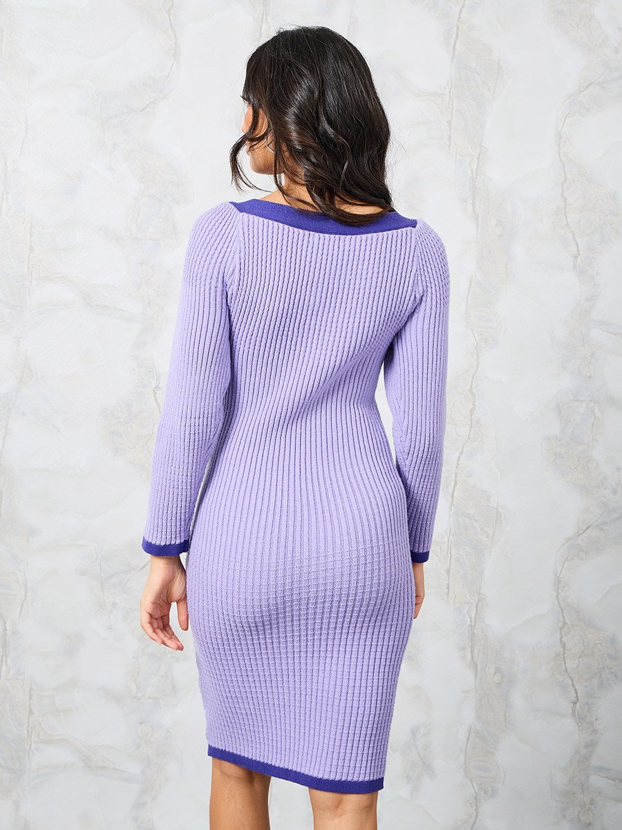 Tie Ribbon Knit Sweater Knee Length Dress For Women at Saudi | Styli