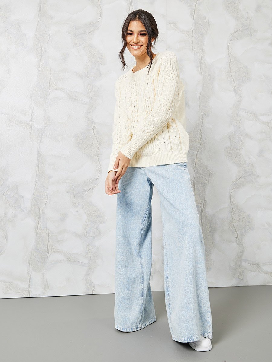 Regular Fit Cable Knit Sweater