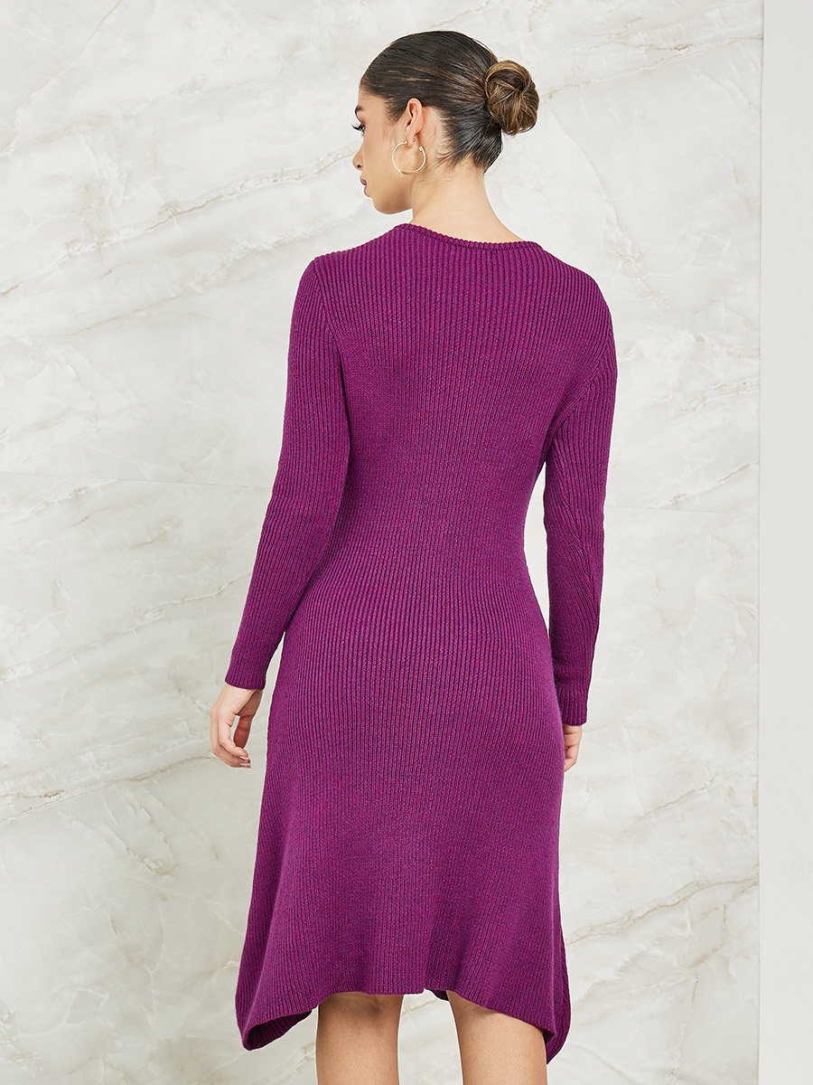 Cut-Out Detail Knitted Sweater Knee Length Dress For Women at Bahrain |  Styli