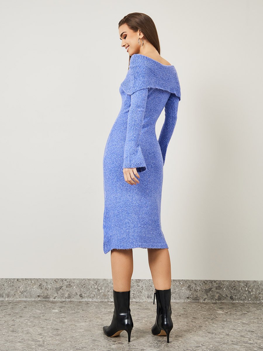 Off Shoulder Knit Sweater Midi Dress