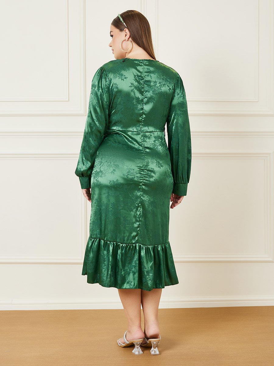 Plus Jacquard Wrap Front Midi Dress with Ruffle Hem For Women at Kuwait |  Styli