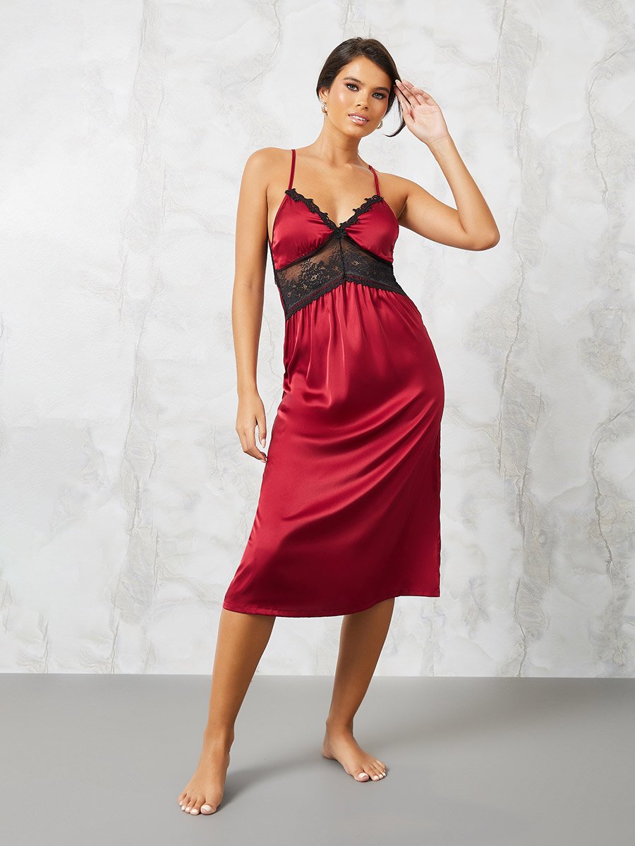 Lace Detail Cutout Back Satin Slip Dress For Women at Kuwait | Styli Lace Detail Cutout Back Satin Slip Dress For Women at Kuwait | Styli