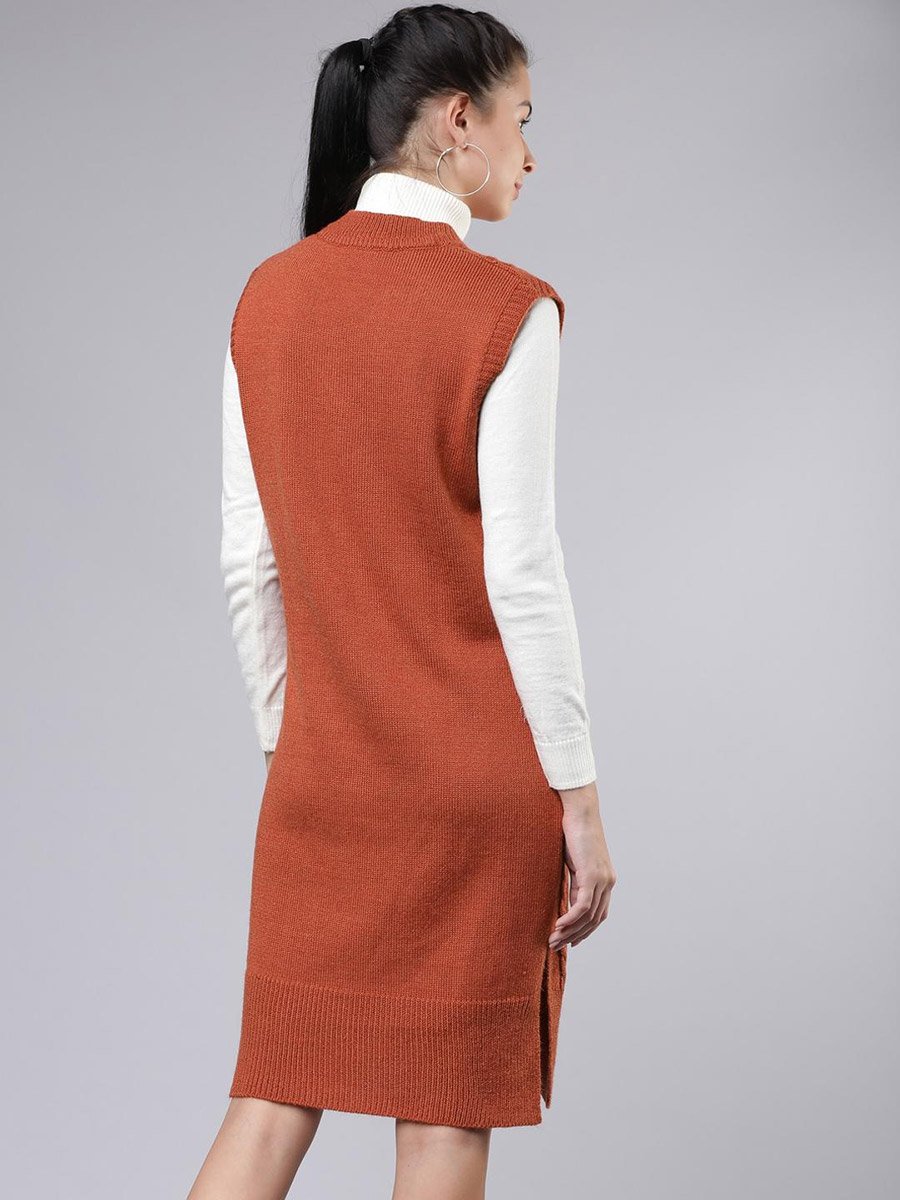 Sleeveless Cable Knit Sweater Knee Length Dress