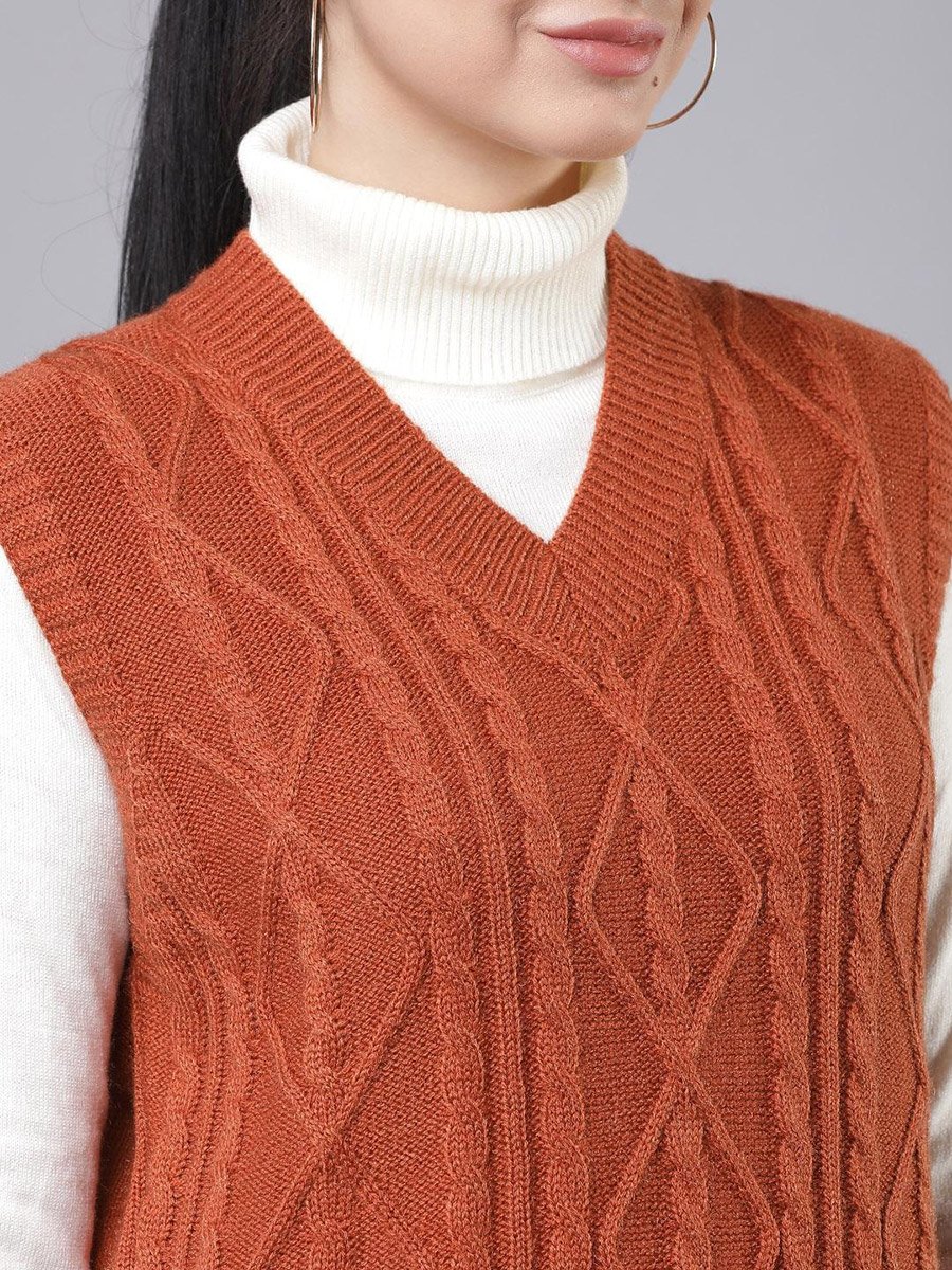 Sleeveless Cable Knit Sweater Knee Length Dress