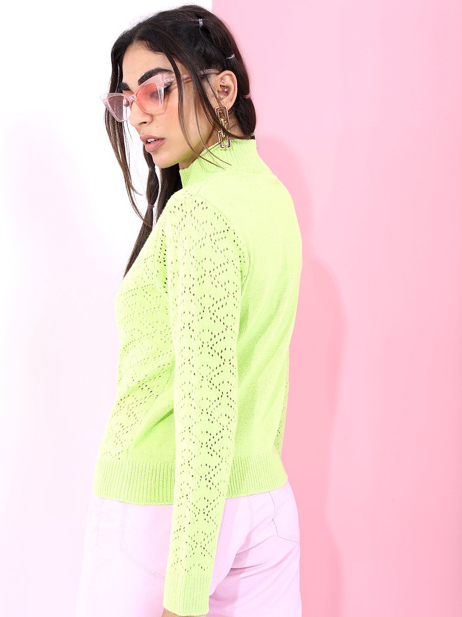 Schiffli Design High Neck Sweater