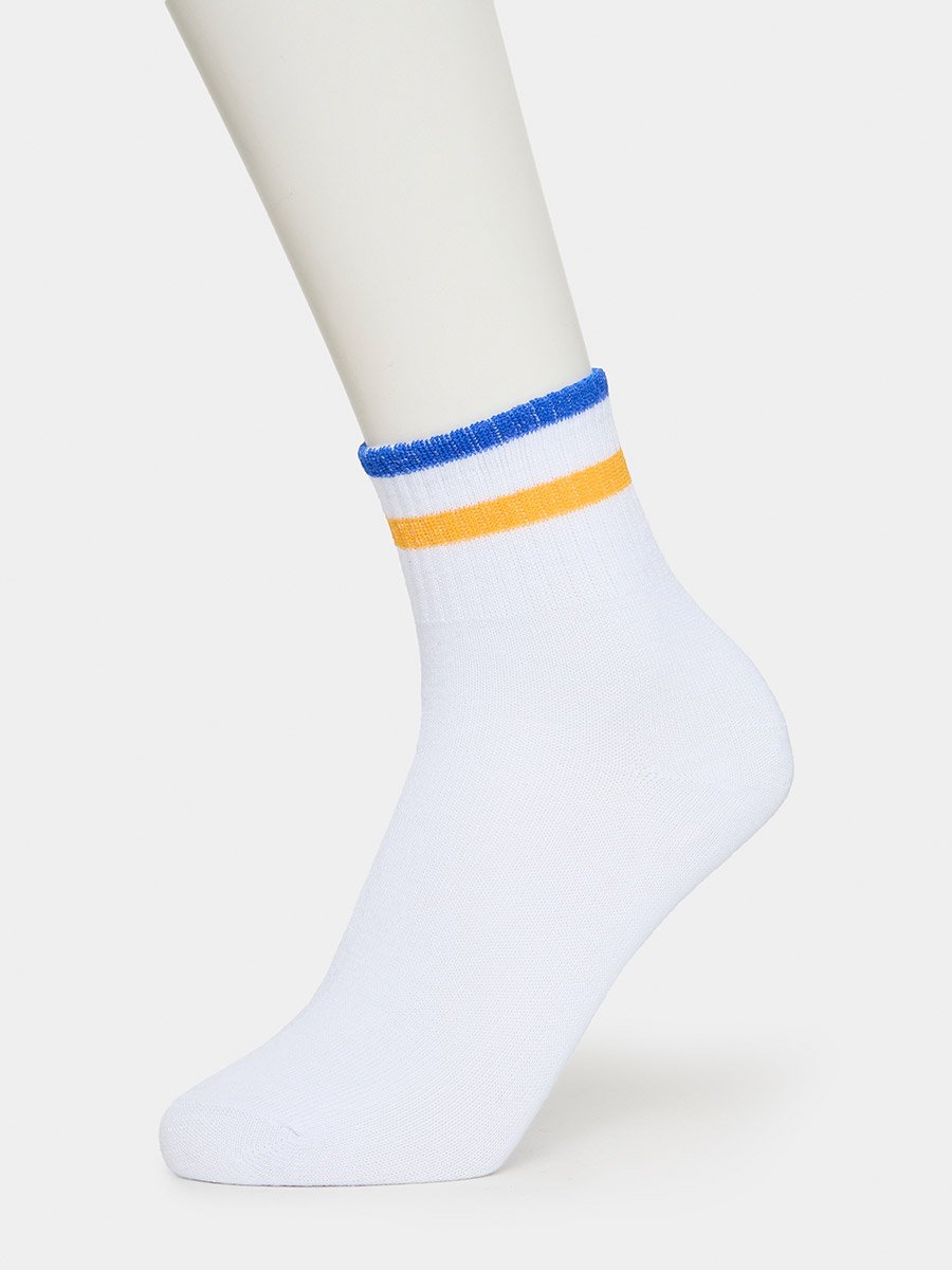 Pack of 5 - Stripe Cuff Printed Crew Socks