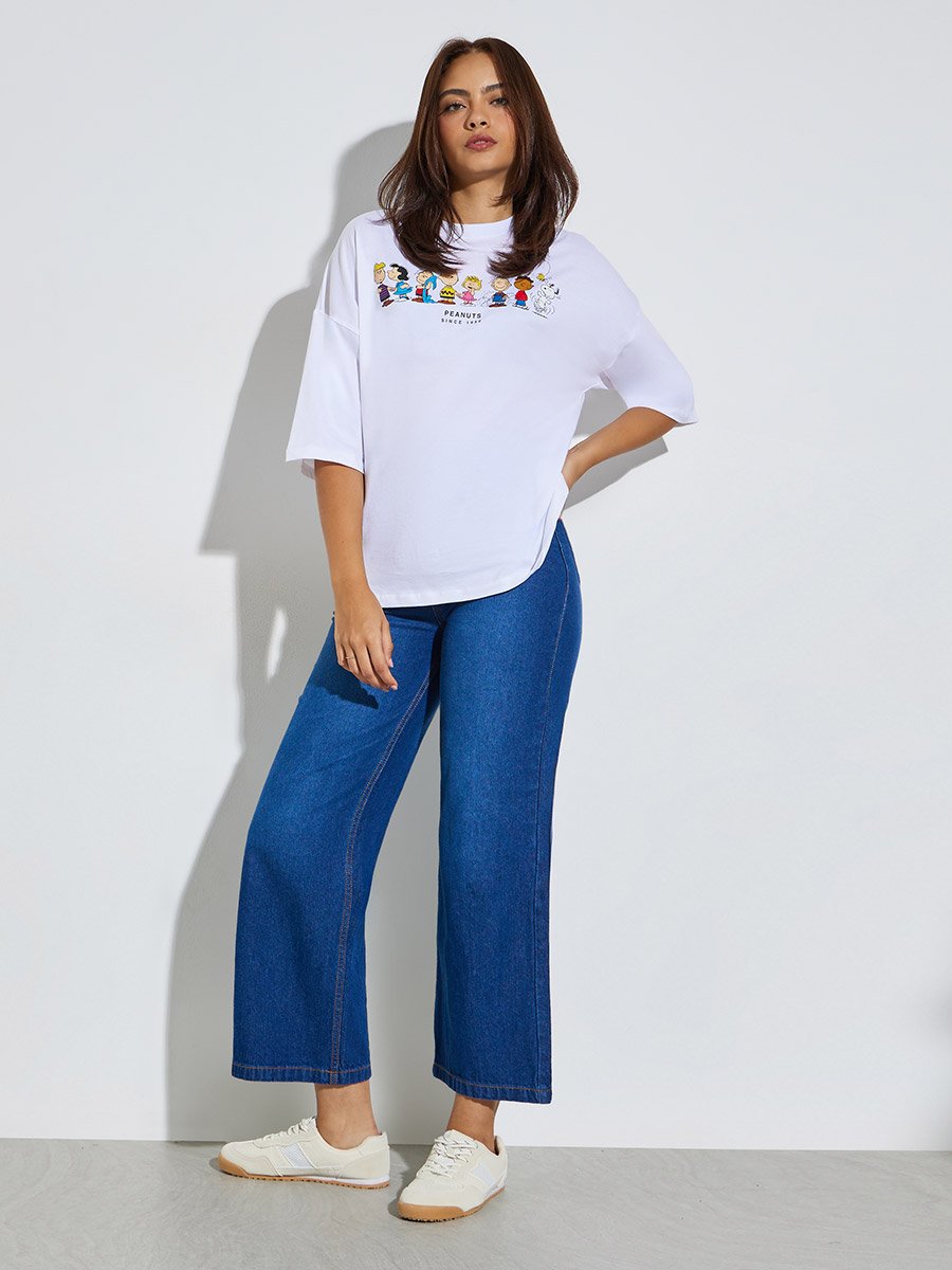 Oversized Peanuts Graphic Print 100% Cotton T-Shirt